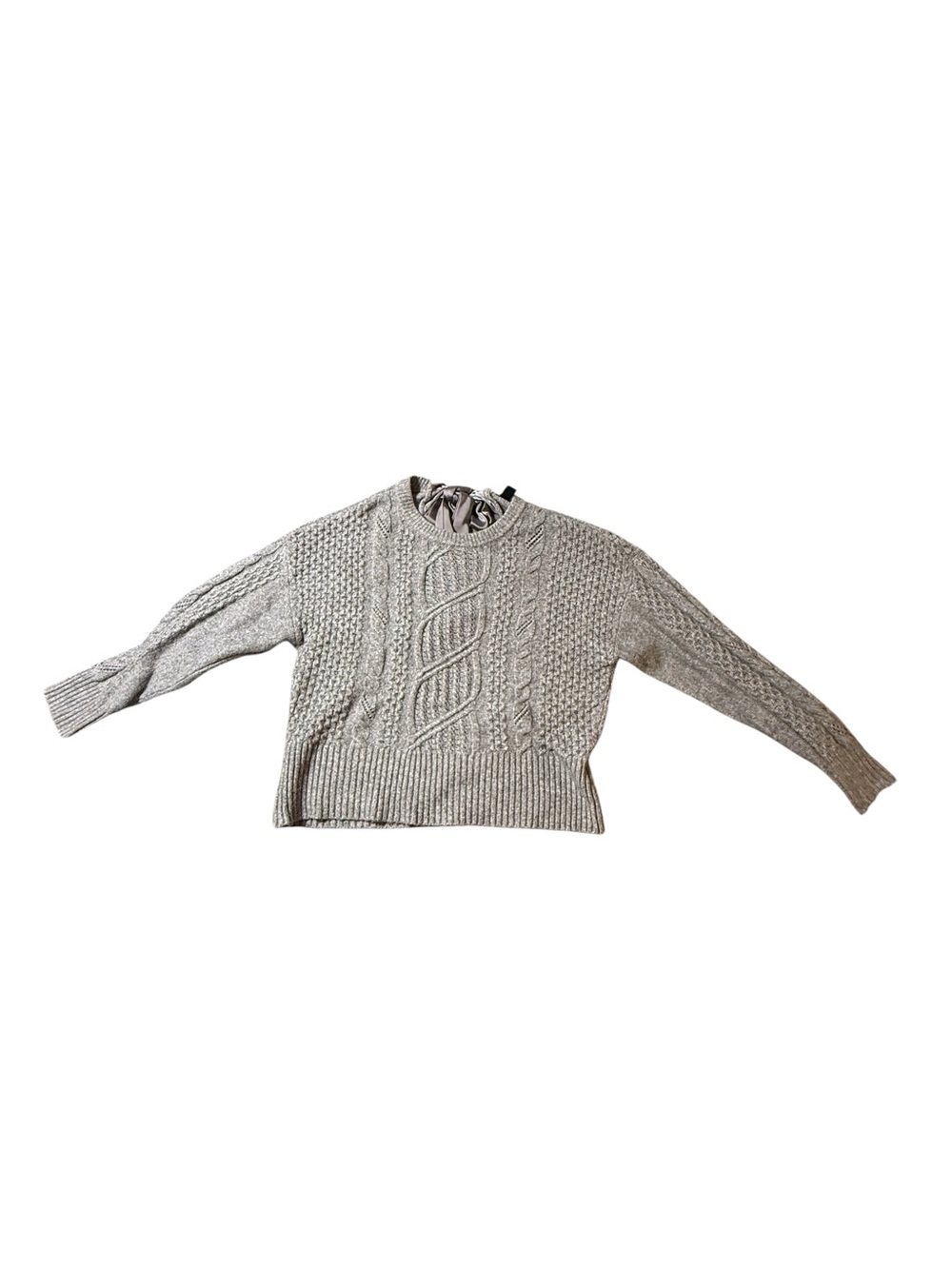Express Gray Cable Knit Satin Bow Tie Open Back Sweater Size Large